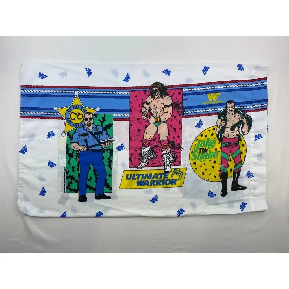 WWF Sheet Twin Flat Sheet Pillow Case 1991 Hogan Macho Savage Warrior Jake Snake